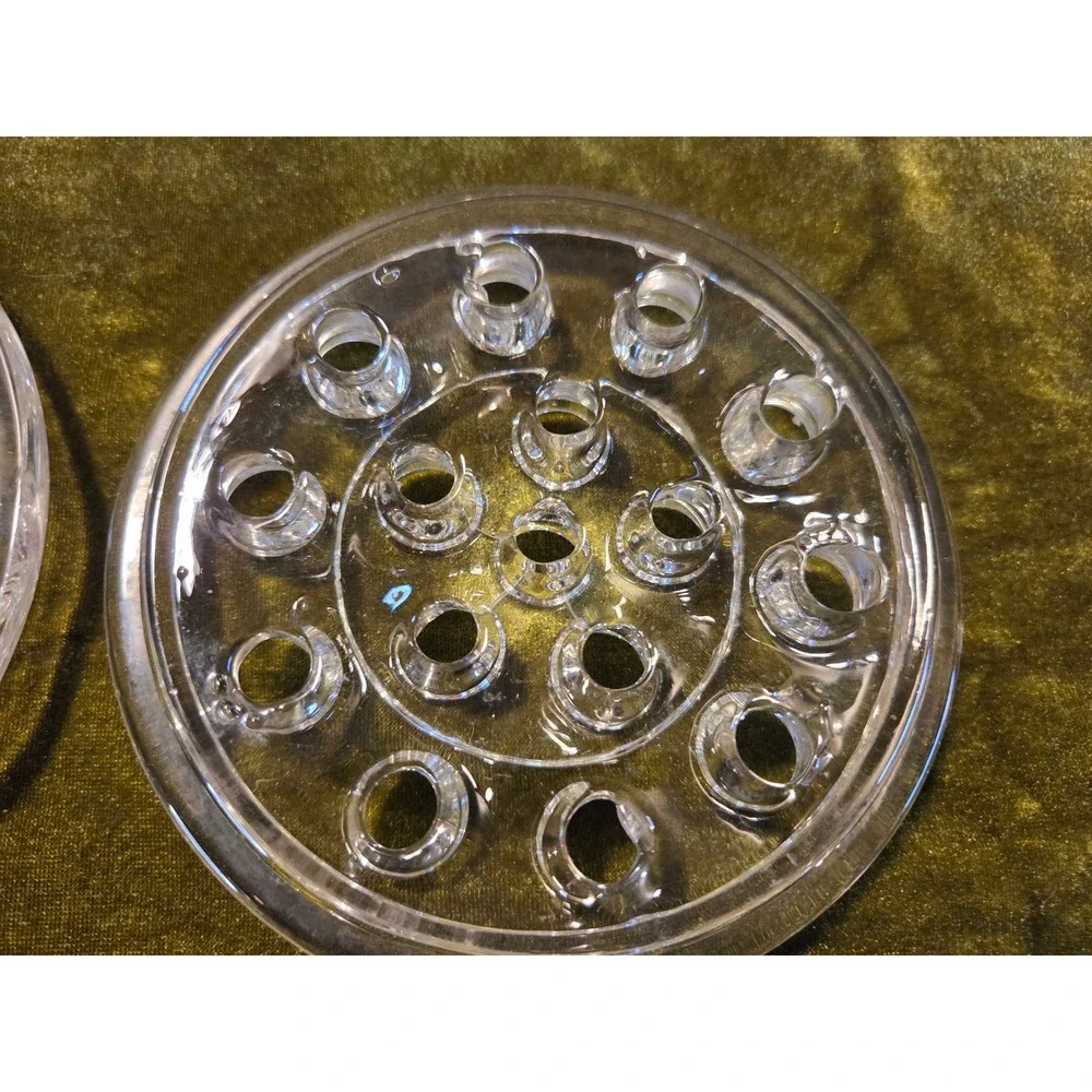 Vintage Clear Glass Flower Frog Set of 2 Round 16‎ Hole Floral Arrangers 3.5in